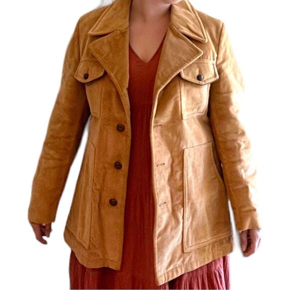 Vintage 70s Mcgregor Camel Tan Corduroy Ribbed Collar Button Jacket 44 Jacket - Picture 4 of 9